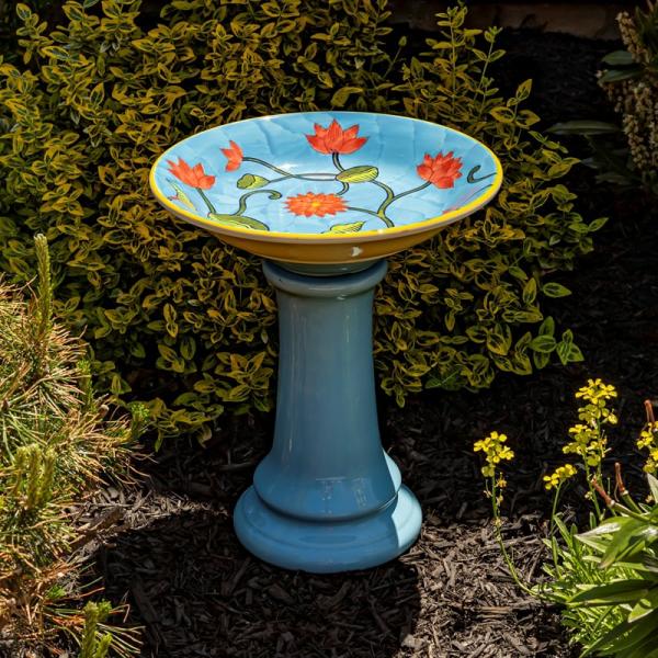 Backyard Birding |  15" Tall Porcelain Flower Buds Birdbath Backyard Birding Backyard Birding