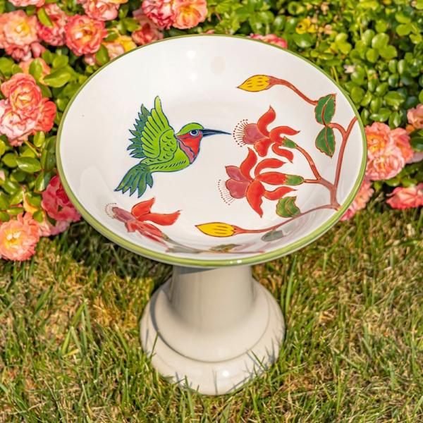 Backyard Birding |  15" Tall Porcelain Hummingbird And Flower Birdbath Backyard Birding Backyard Birding