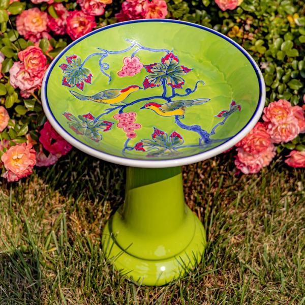 Backyard Birding |  15" Tall Porcelain Love Birds Birdbath Backyard Birding Backyard Birding