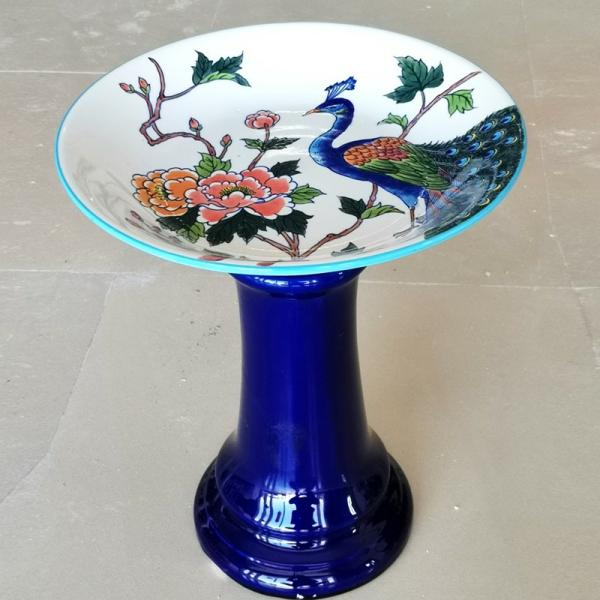 Backyard Birding |  15" Tall Porcelain Peacock Birdbath Backyard Birding Backyard Birding