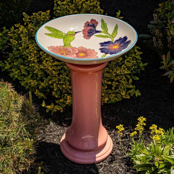 Backyard Birding |  24" Tall Porcelain Hummingbird With Flowers Birdbath Backyard Birding Backyard Birding