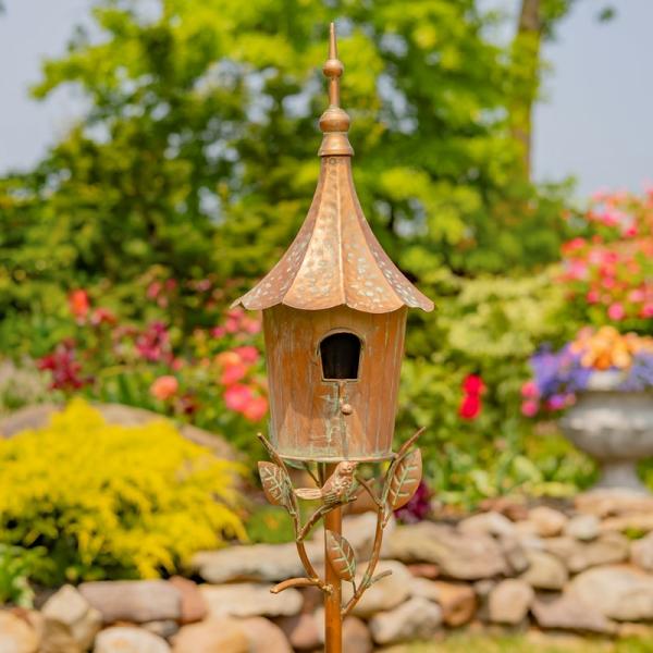 Backyard Birding |  63.75" Iron Antique Copper Birdhouse Stake Backyard Birding Backyard Birding