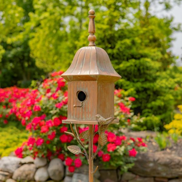 Backyard Birding |  64.5" Iron Antique Copper Birdhouse Stake Backyard Birding Backyard Birding