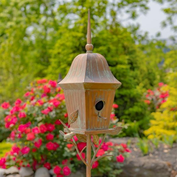 Backyard Birding |  64.5" Iron Antique Copper Birdhouse Stake Backyard Birding Backyard Birding