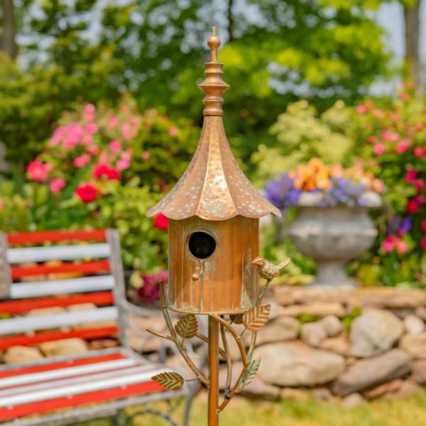 Backyard Birding |  64.75" Iron Antique Copper Birdhouse Stake Garden Backyard Birding