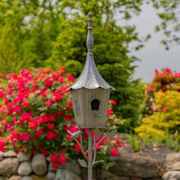 Backyard Birding |  66" Iron Antique Silver Birdhouse Stake Backyard Birding Backyard Birding