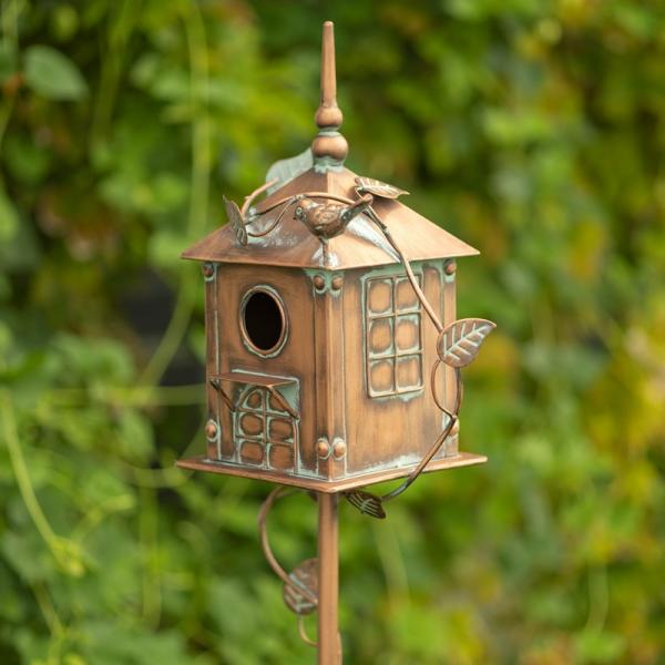 Backyard Birding |  Antique Copper Chapel House Birdhouse Stake Backyard Birding Backyard Birding