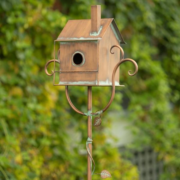 Backyard Birding |  Antique Copper Colonial House Birdhouse Stake Backyard Birding Backyard Birding