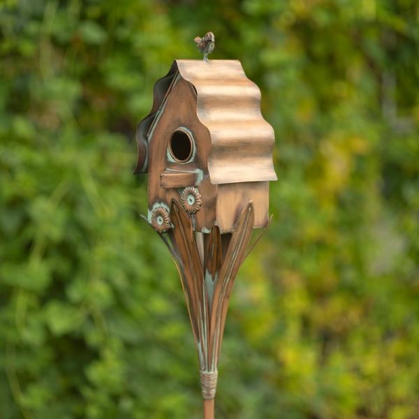 Backyard Birding |  Antique Copper Cottage House Birdhouse Stake Backyard Birding Backyard Birding