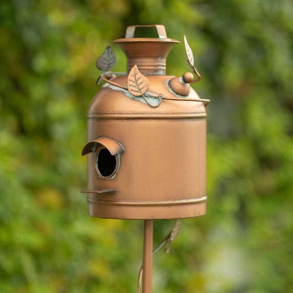 Backyard Birding |  Antique Copper Milk Can Birdhouse Stake Backyard Birding Backyard Birding