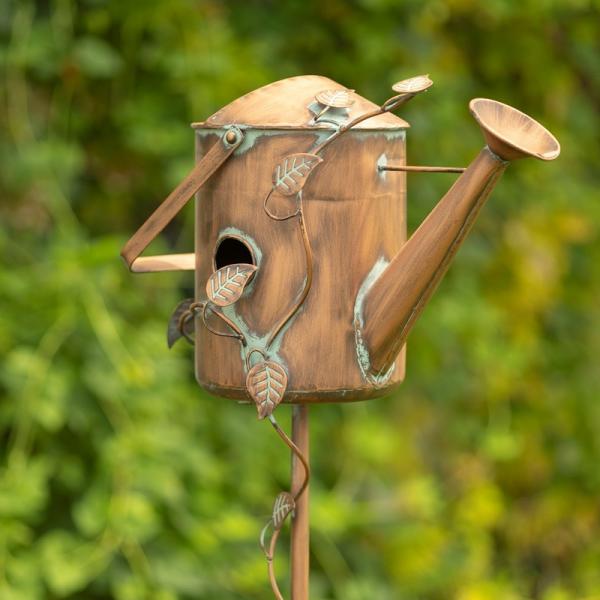 Backyard Birding |  Antique Copper Watering Can Birdhouse Stake Backyard Birding Backyard Birding