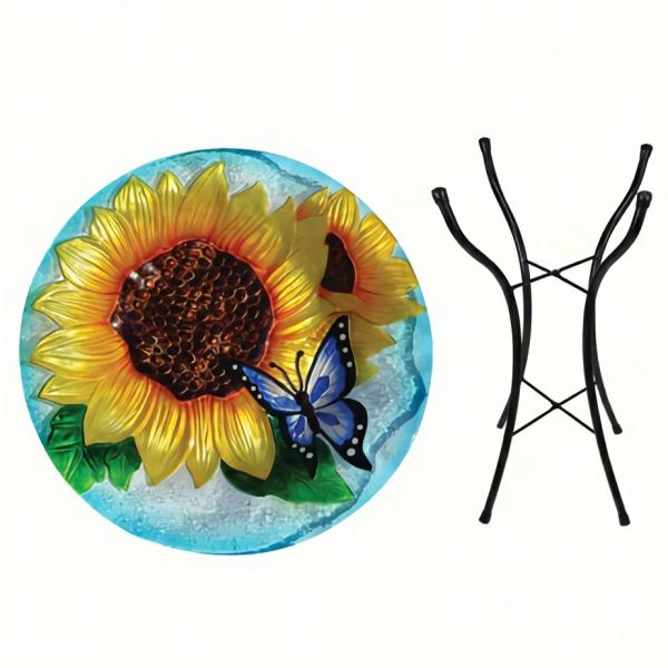 Backyard Birding |  Butterfly Sunflower Glass Birdbath W/Stand Backyard Birding Backyard Birding