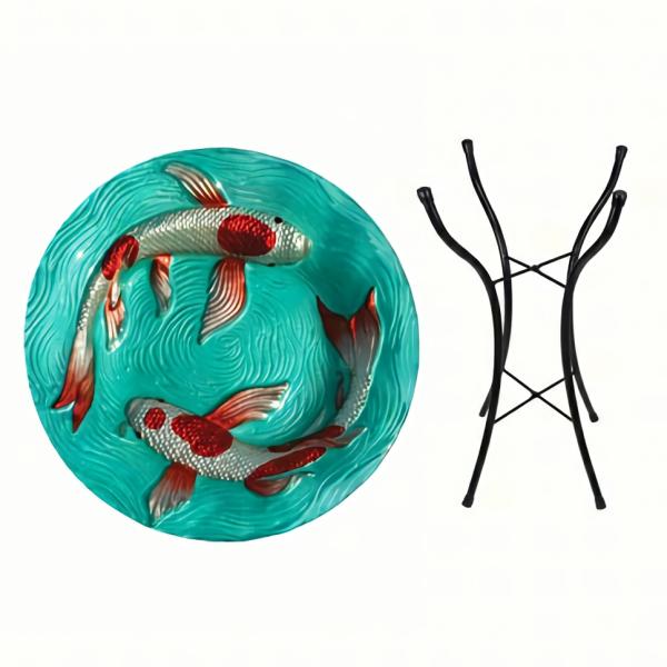 Backyard Birding |  Koi Fish Glass Birdbath W/Stand Backyard Birding Backyard Birding