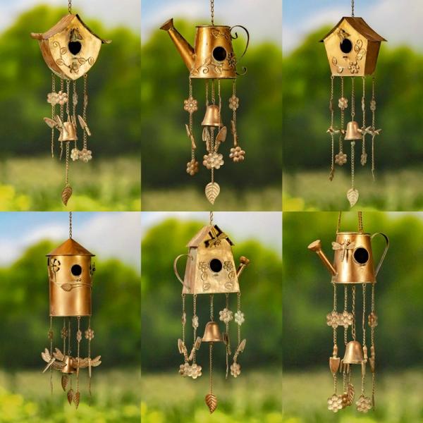 Backyard Birding |  Set Of 6 Antique Copper Color Birdhouse Wind Chimes Backyard Birding Backyard Birding