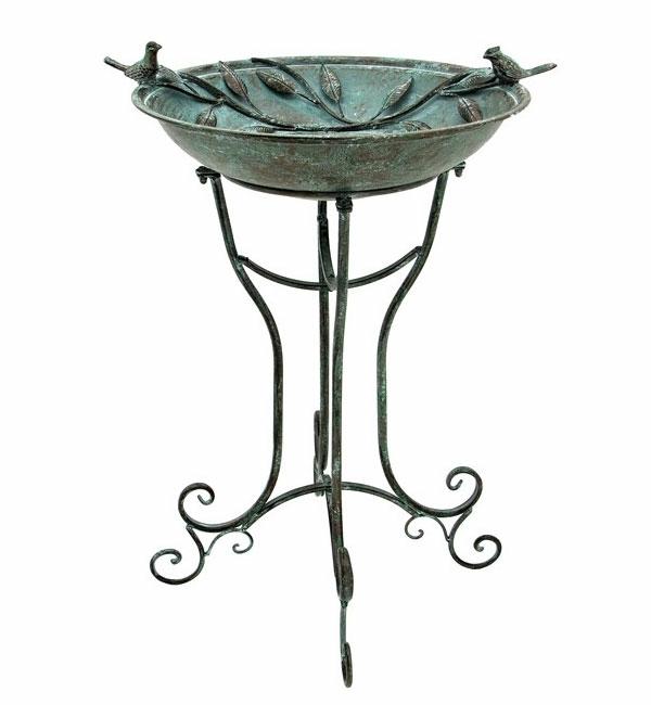 Backyard Birding |  "Two Birds" Iron Bird Bath – Verdi Green Backyard Birding Backyard Birding