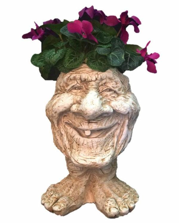 Garden Accents |  13" Grandpa Ace Face Planter – Antique White Garden Garden Accents