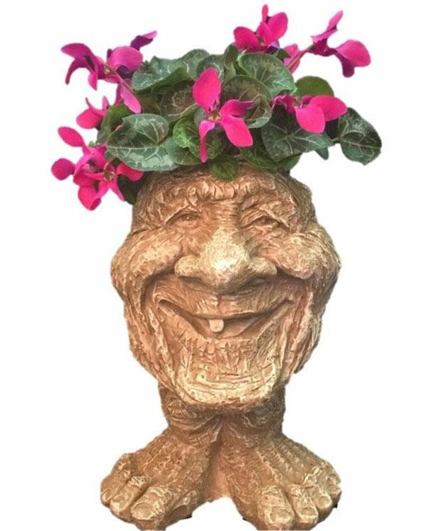 Garden Accents |  13" Grandpa Ace Face Planter – Stone Wash Garden Garden Accents