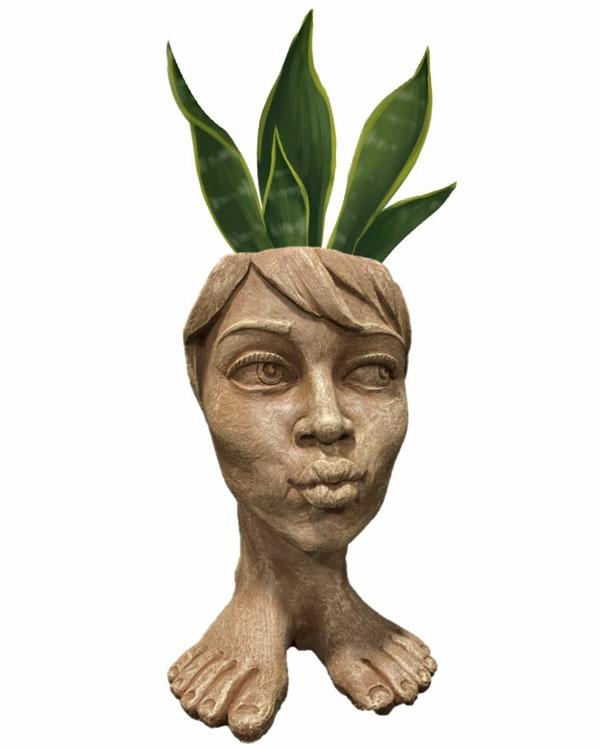 Garden Accents |  13" Tia Maria Face Planter – Stone Wash Garden Garden Accents