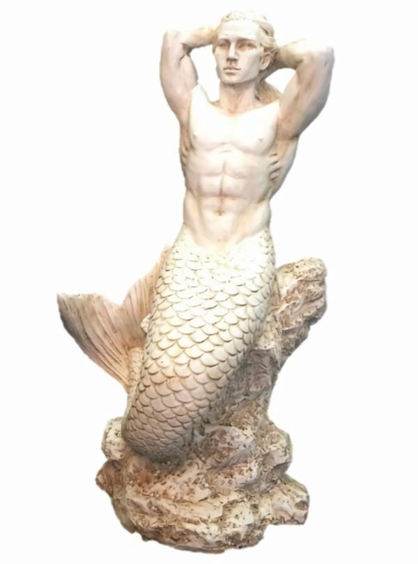 Garden Accents |  16" Merman Statue – Antique White Garden Garden Accents