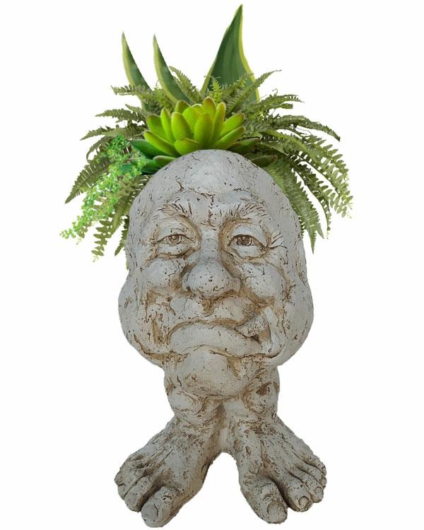 Garden Accents |  18" Mr. Magoo Face Planter – Antique White Garden Garden Accents