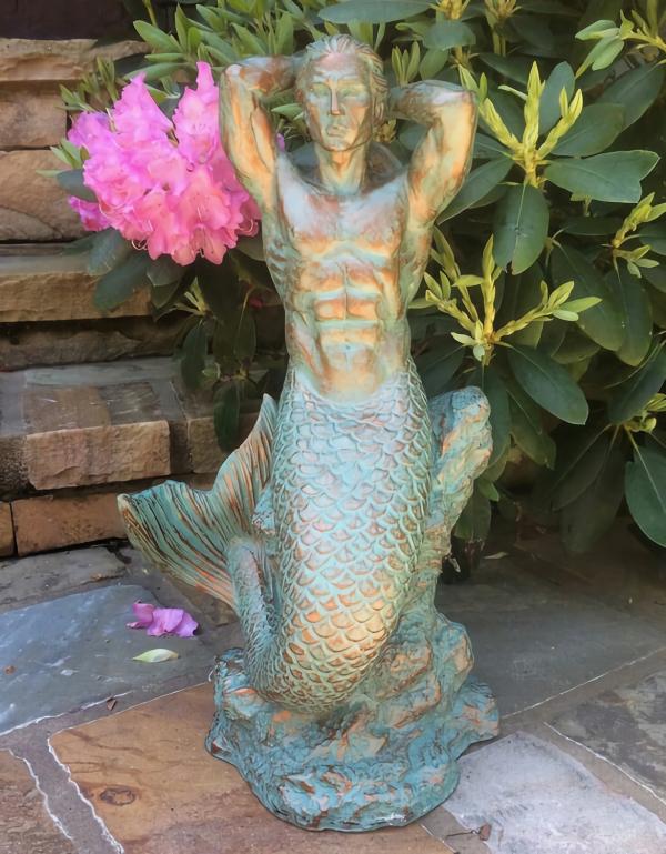 Garden Accents |  21" Merman Statue – Bronze Patina Garden Garden Accents