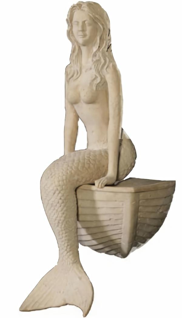 Garden Accents |  23" Sitting Mermaid W/Boat – Roman Stone Finish Garden Garden Accents