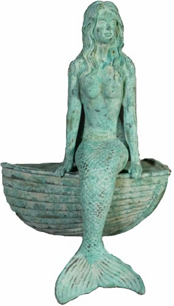 Garden Accents |  23" Sitting Mermaid W/Boat – Shipwreck Finish Garden Garden Accents