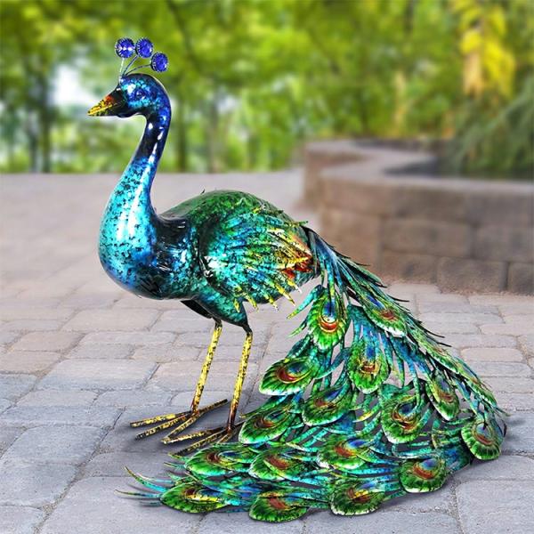 Garden Accents |  24" Metal Peacock Statue Garden Garden Accents