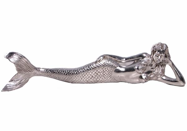 Garden Accents |  39" Dreamy Mermaid Lying Statue – Silver Leaf Finish Garden Garden Accents