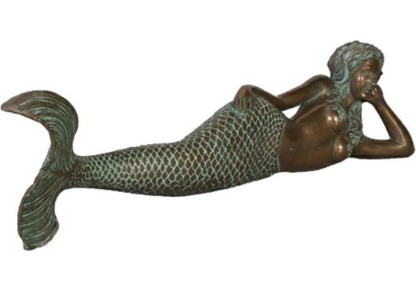 Garden Accents |  39" Dreamy Mermaid Lying Statue – Verde Bronze Finish Garden Garden Accents