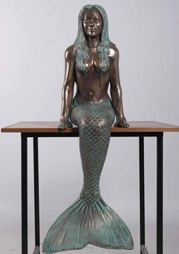 Garden Accents |  40" Ledge Sitting Mermaid – Verde Bronze Garden Garden Accents