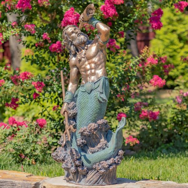 Garden Accents |  52" Bronze Magnesium Merman Holding Seashell Garden Garden Accents