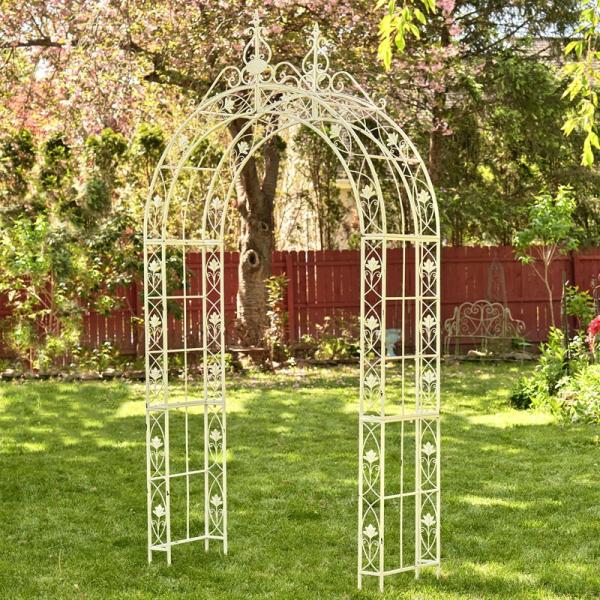 Garden Accents |  8.5′ Tall Iron Garden Arch – Antique White Garden Garden Accents