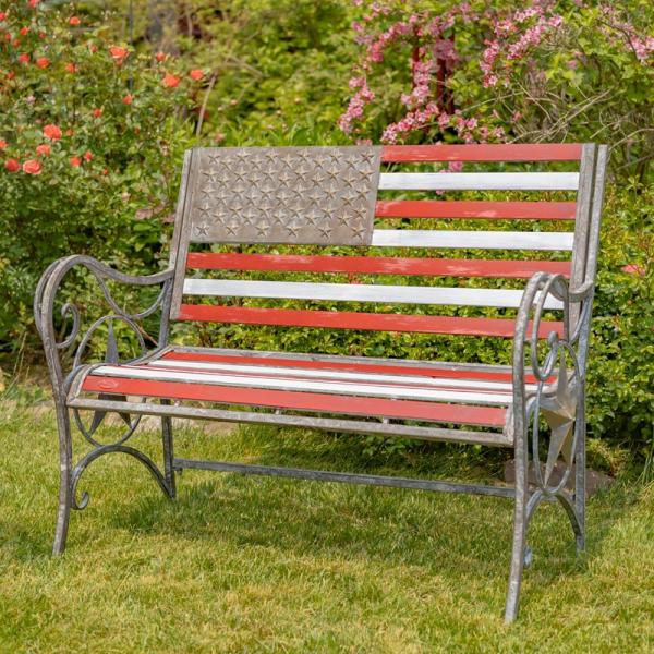 Garden Accents |  American Flag Iron Garden Bench Garden Garden Accents