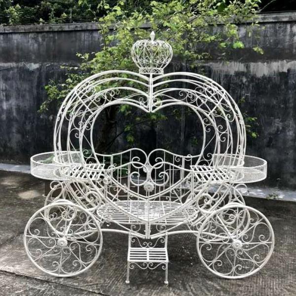 Garden Accents |  Antique White Cinderella Heart-Shaped Carriage – Small Garden Garden Accents