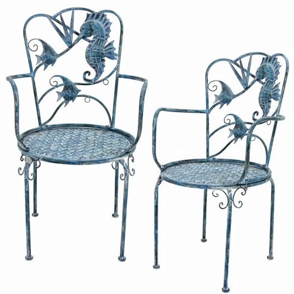 Garden Accents |  Coastal Sea Life Metal Chairs (Set Of 2) Garden Garden Accents