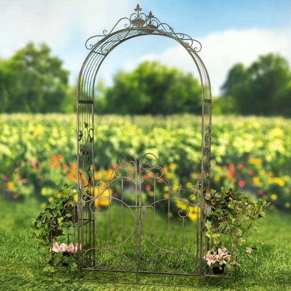 Garden Accents |  Iron Garden Gate Archway W/Plant Stands – Copper Brown Garden Garden Accents