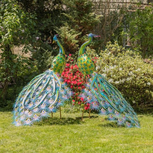 Garden Accents |  Jeweled Colorful Peacocks (Set Of 2) Garden Garden Accents