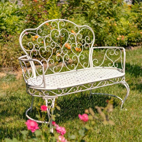 Garden Accents |  Little Hearts Iron Garden Bench – Antique White Garden Garden Accents