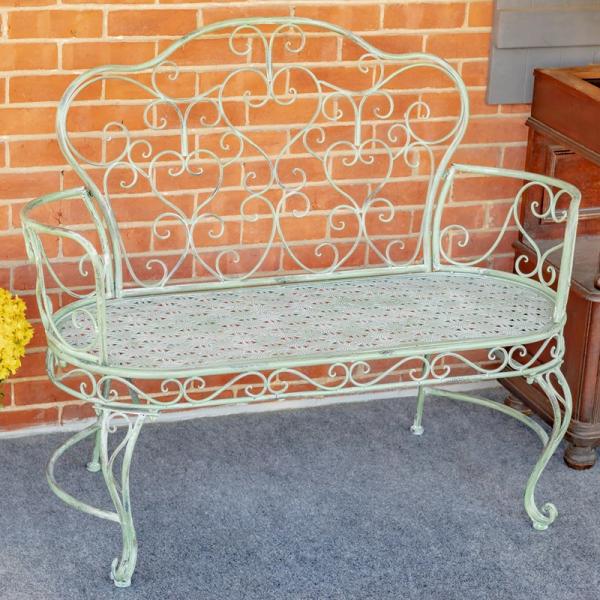 Garden Accents |  Little Hearts Iron Garden Bench – Green Garden Garden Accents