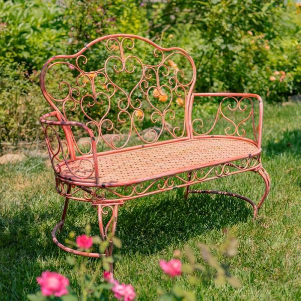 Garden Accents |  Little Hearts Iron Garden Bench – Pink Garden Garden Accents