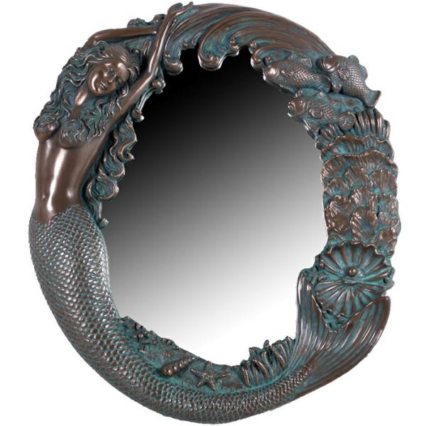 Garden Accents |  Long Hair Mermaid’s Reef Mirror – Bronze Green Finish Garden Garden Accents