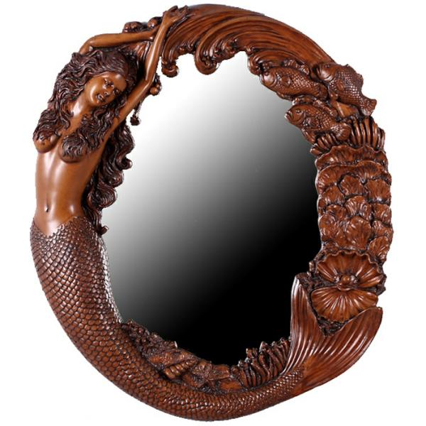 Garden Accents |  Long Hair Mermaid’s Reef Mirror – Wood Finish Garden Garden Accents