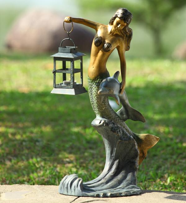 Garden Accents |  Mermaid Dolphin Candle Lantern Garden Garden Accents