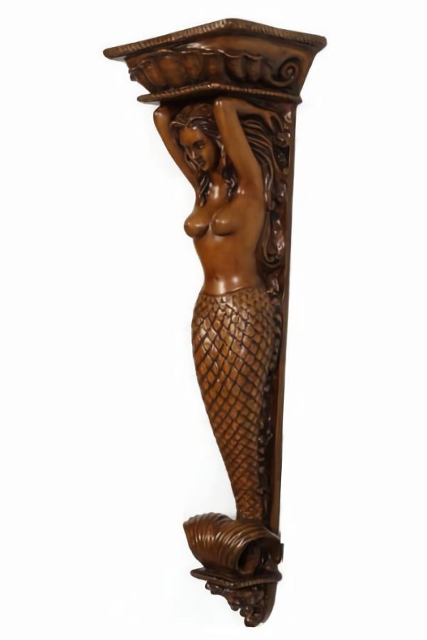 Garden Accents |  Mermaid Nautical Wall Pilaster – Wood Finish Garden Garden Accents