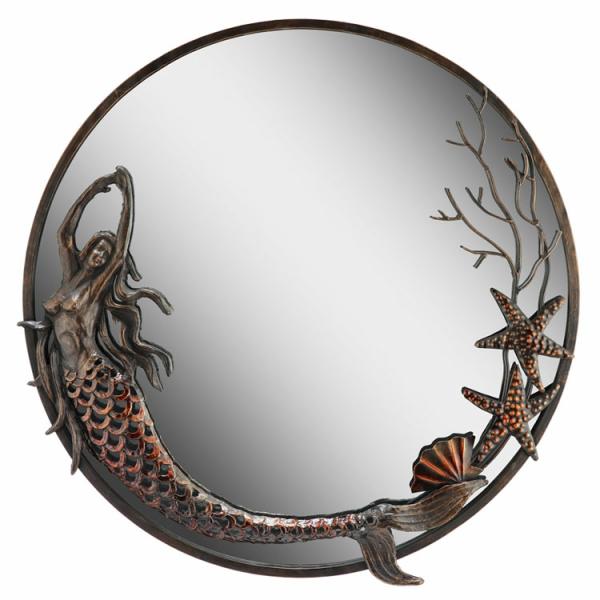 Garden Accents |  Mermaid Round Mirror Garden Garden Accents