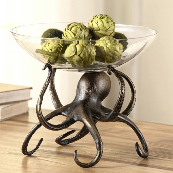 Garden Accents |  Octopus Bowl – Aluminum & Glass Garden Garden Accents