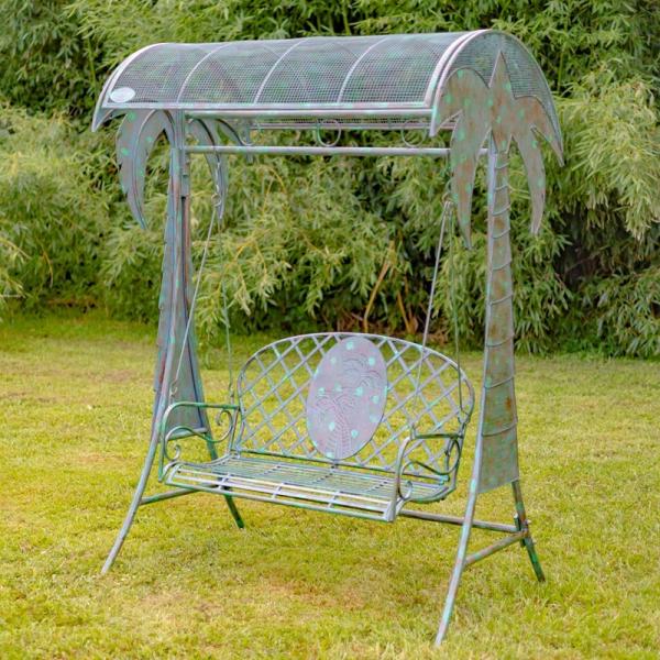 Garden Accents |  Palm Tree Iron Swinging Garden Bench Garden Garden Accents