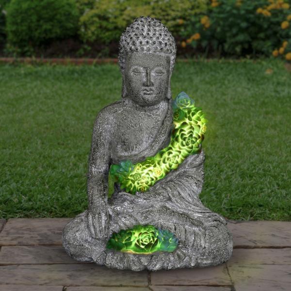 Garden Accents |  Solar Buddha With Succulents Garden Garden Accents