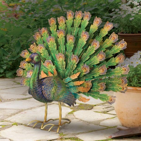 Garden Accents |  Standing Imperial Peacock Garden Garden Accents